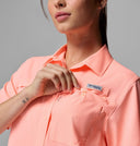 Columbia Ladies PFG Castleback Tiki Pink Woven SS Shirt