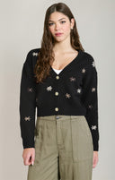 Dex Ladies Black Embroidered Flower Cardigan