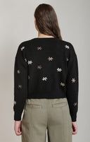 Dex Ladies Black Embroidered Flower Cardigan