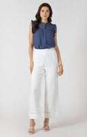 Dex Ladies Blue Lace Insert Button Front Blouse