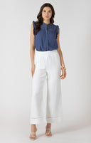 Dex Ladies Blue Lace Insert Button Front Blouse