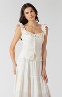Dex Ladies Button Front Eyelet Ecru Tank