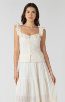 Dex Ladies Button Front Eyelet Ecru Tank