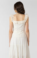 Dex Ladies Button Front Eyelet Ecru Tank