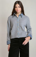 Dex Ladies Denim Trim Lt Grey Sweater Shirt