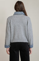 Dex Ladies Denim Trim Lt Grey Sweater Shirt