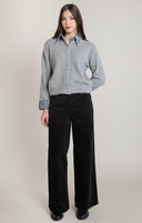 Dex Ladies Denim Trim Lt Grey Sweater Shirt