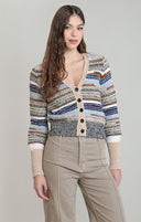 Dex Ladies Ecru/Navy Melange Striped Cardigan