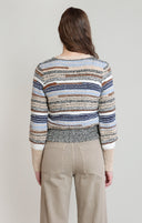 Dex Ladies Ecru/Navy Melange Striped Cardigan