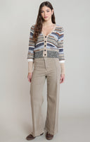 Dex Ladies Ecru/Navy Melange Striped Cardigan