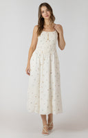 Dex Ladies  Eyelet Blooms Smocked Detail Midi Dress