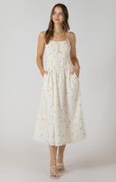 Dex Ladies  Eyelet Blooms Smocked Detail Midi Dress