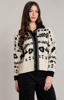 Dex Ladies Ivory/Black Flower Jaquard Cardigan