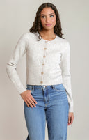 Dex Ladies Ivory/Oat Heather Bow Button Cropper Cardigan