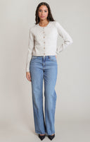 Dex Ladies Ivory/Oat Heather Bow Button Cropper Cardigan