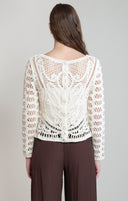 Dex Ladies LS Button Back Whitecap Grey Crochet Top