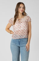 Dex Ladies Lace Detail Tie Front Floral Vine Top