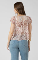 Dex Ladies Lace Detail Tie Front Floral Vine Top