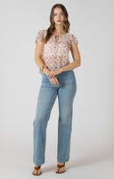 Dex Ladies Lace Detail Tie Front Floral Vine Top