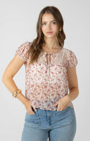 Dex Ladies Lace Detail Tie Front Floral Vine Top