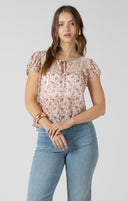 Dex Ladies Lace Detail Tie Front Floral Vine Top