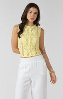 Dex Ladies Lemon Lace Cutout Button Front Tank