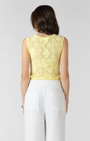 Dex Ladies Lemon Lace Cutout Button Front Tank