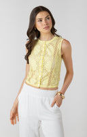 Dex Ladies Lemon Lace Cutout Button Front Tank
