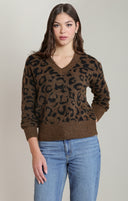 Dex Ladies Leopard V-Neck Sweater