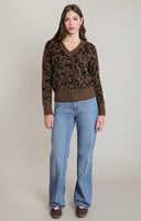 Dex Ladies Leopard V-Neck Sweater