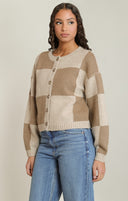 Dex Ladies Light Heather Taupe Colourblock Cardigan
