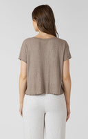 Dex Ladies Mocha Heather Lace Trimmed Waffle SS Top