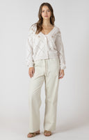 Dex Ladies Natural Florals Embroidered Pointelle Cardigan