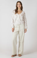 Dex Ladies Natural Florals Embroidered Pointelle Cardigan