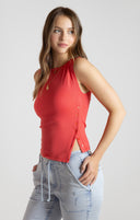 Dex Ladies Raspberry Punch Asymmetrical Button Detail Tank