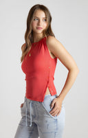 Dex Ladies Raspberry Punch Asymmetrical Button Detail Tank