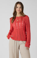 Dex Ladies Raspberry Punch Scalloped Open Work Sweater
