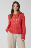 Dex Ladies Raspberry Punch Scalloped Open Work Sweater