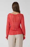 Dex Ladies Raspberry Punch Scalloped Open Work Sweater