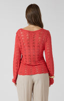 Dex Ladies Raspberry Punch Scalloped Open Work Sweater