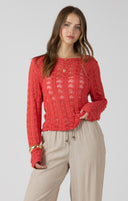 Dex Ladies Raspberry Punch Scalloped Open Work Sweater