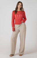 Dex Ladies Raspberry Punch Scalloped Open Work Sweater