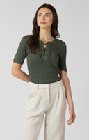 Dex Ladies Ribbed Lace up Ivy Tee