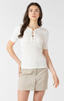 Dex Ladies Ribbed Lace up Vintage Ivory Tee