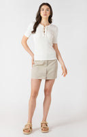 Dex Ladies Ribbed Lace up Vintage Ivory Tee