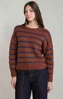 Dex Ladies Rustic Brown/Blue Stripe Crewnech Sweater