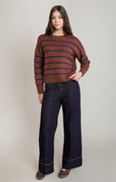 Dex Ladies Rustic Brown/Blue Stripe Crewnech Sweater