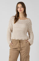Dex Ladies Scalloped Hem Open Stitch Sand Wash Sweater