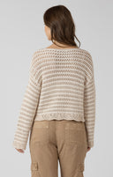 Dex Ladies Scalloped Hem Open Stitch Sand Wash Sweater