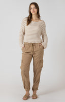 Dex Ladies Scalloped Hem Open Stitch Sand Wash Sweater
